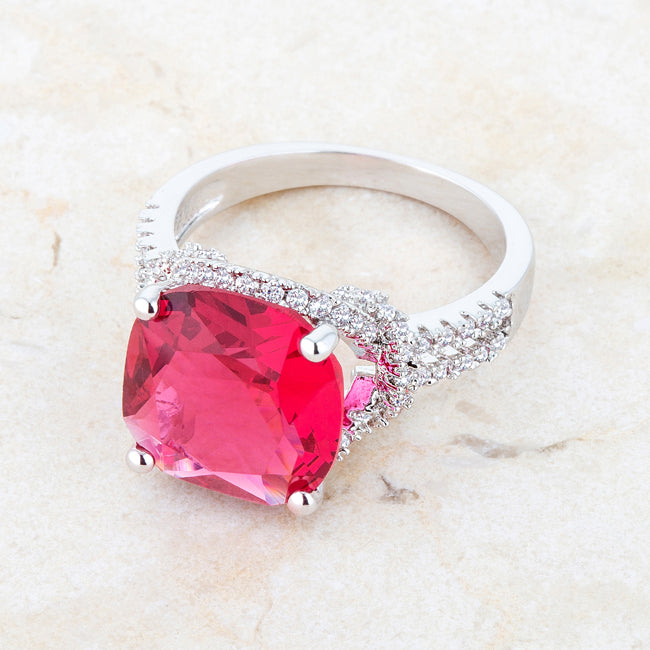 Charlene 6.2ct Ruby CZ Rhodium Classic Statement Ring