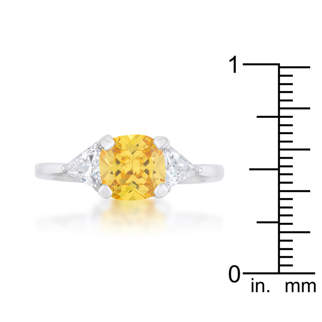 Shonda 1.8ct Canary CZ Rhodium Cushion Classic Statement Ring