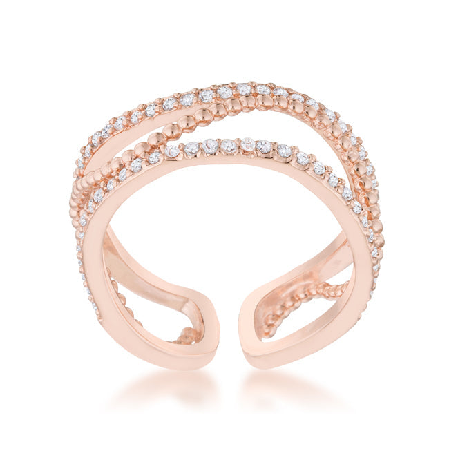 Marina 0.5ct CZ Rose Gold Abstract Cuff Ring