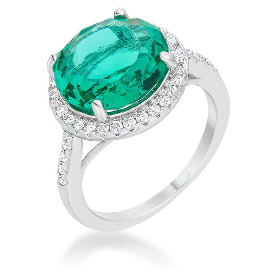 Emie 7.3ct Teal CZ Rhodium Classic Ring