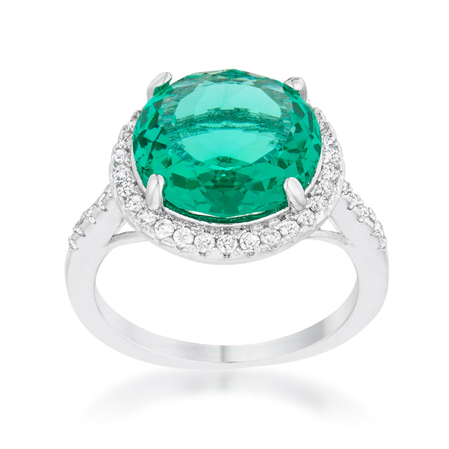 Emie 7.3ct Teal CZ Rhodium Classic Ring