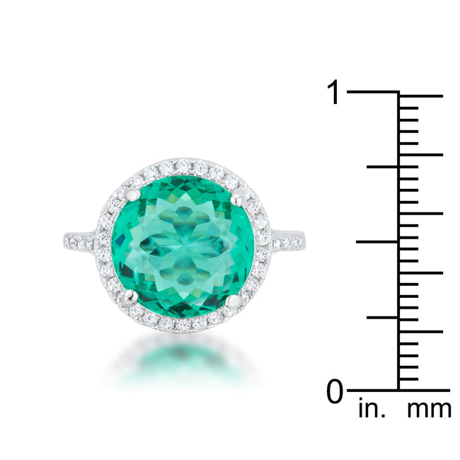 Emie 7.3ct Teal CZ Rhodium Classic Ring