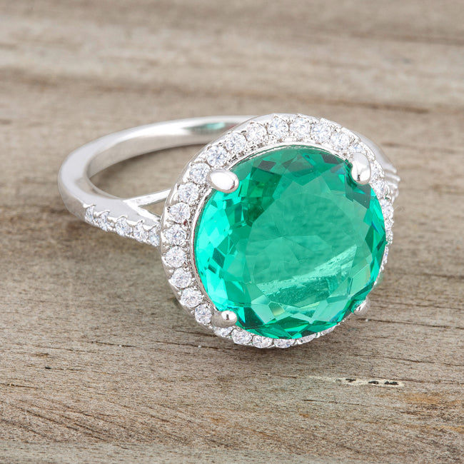 Emie 7.3ct Teal CZ Rhodium Classic Ring