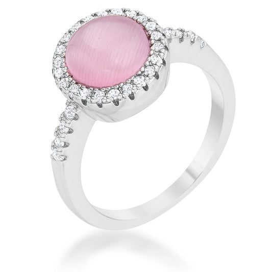 Patricia 0.3ct CZ Pink Cats Eye Rhodium Classic Ring