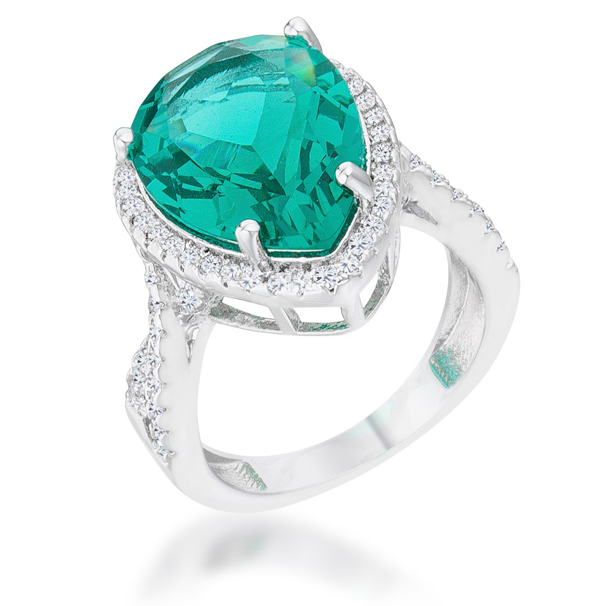 Laura 9.9ct Teal CZ Rhodium Classic Teardrop Ring