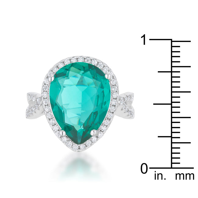 Laura 9.9ct Teal CZ Rhodium Classic Teardrop Ring