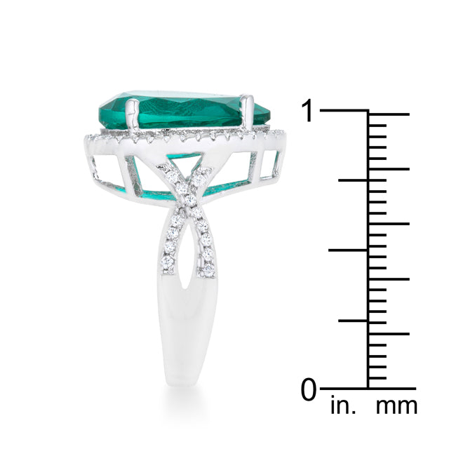 Laura 9.9ct Teal CZ Rhodium Classic Teardrop Ring