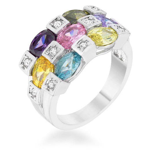 Mina 3.1ct Multicolor CZ Rhodium Cocktail Ring