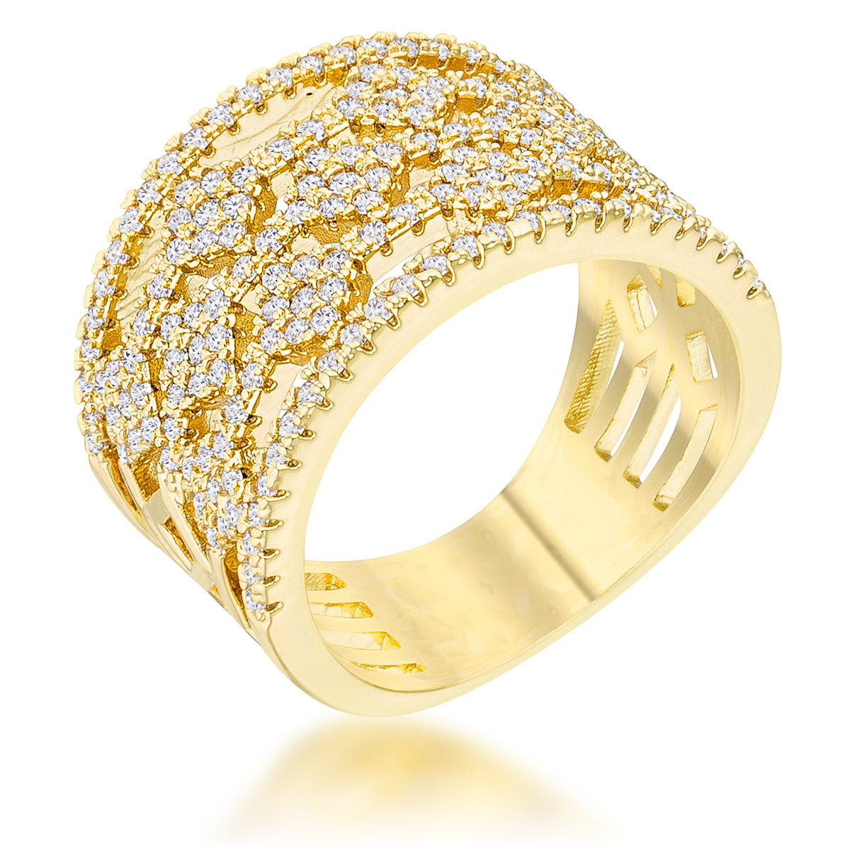 Marlene 0.6ct CZ 14k Gold Wide Band Cocktail Ring