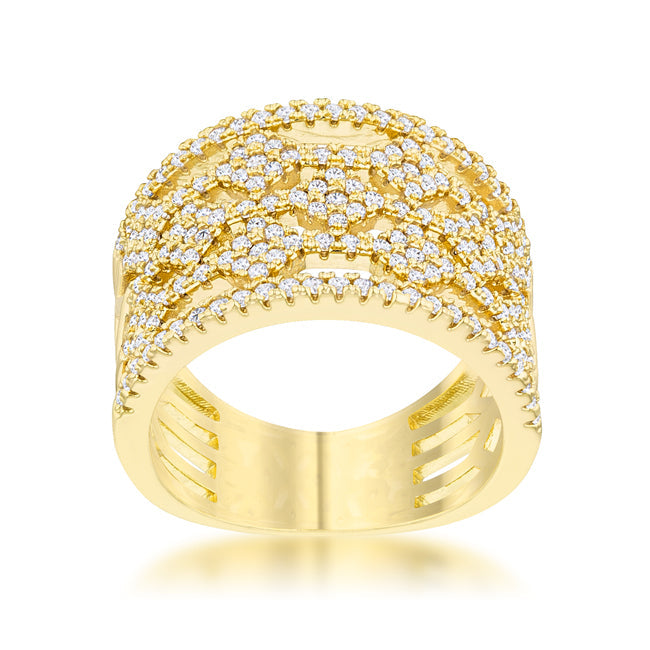 Marlene 0.6ct CZ 14k Gold Wide Band Cocktail Ring