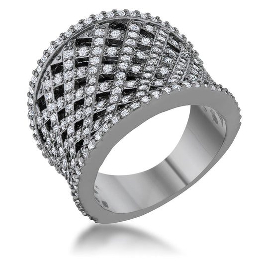 Brin 1.4ct CZ Hematite Wide Woven Style Ring