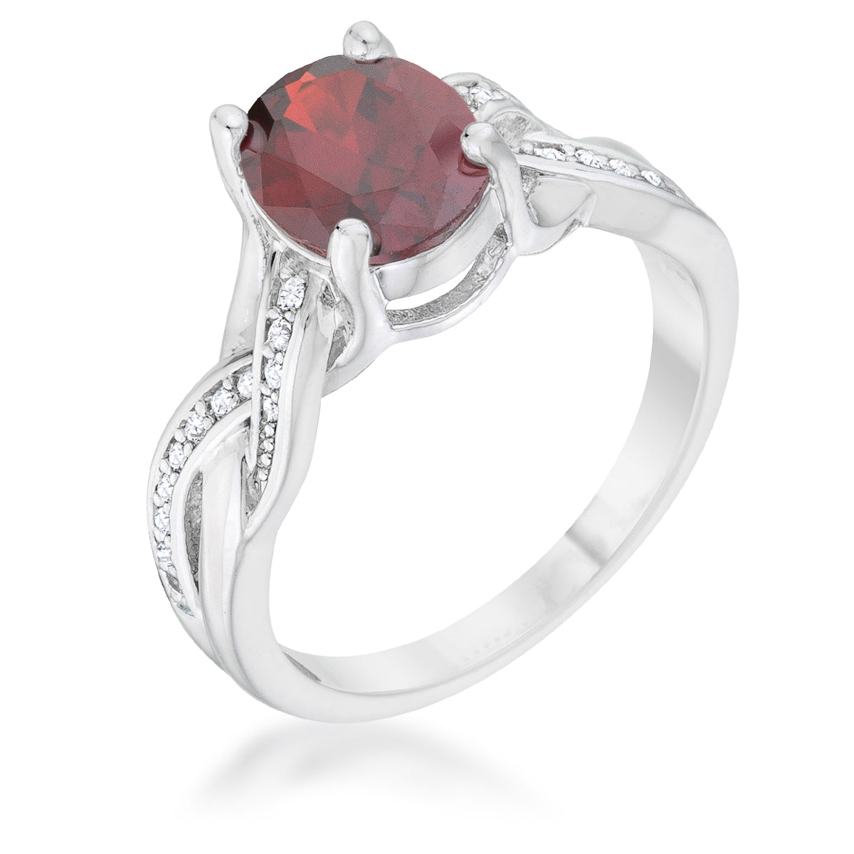 Justine 2ct Garnet CZ Rhodium Classic Oval Ring