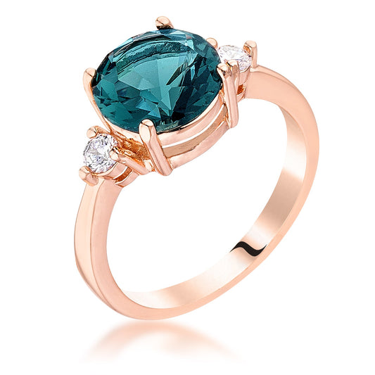 Rose Gold Plated Teal Three Stone Engagement Ring