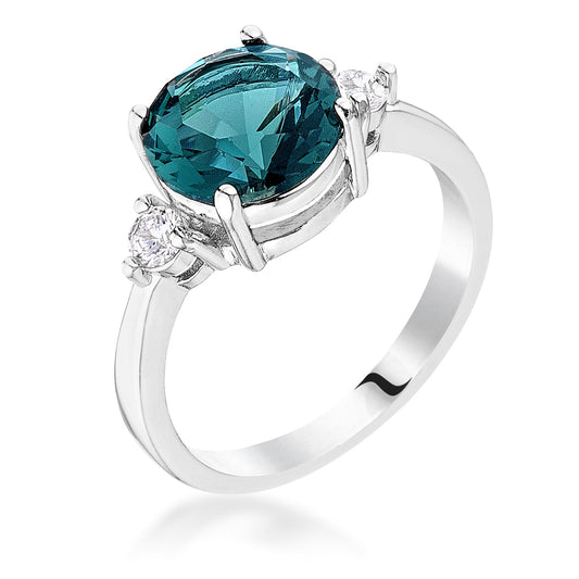 Exquisite Teal Three Stone CZ Engagement Ring