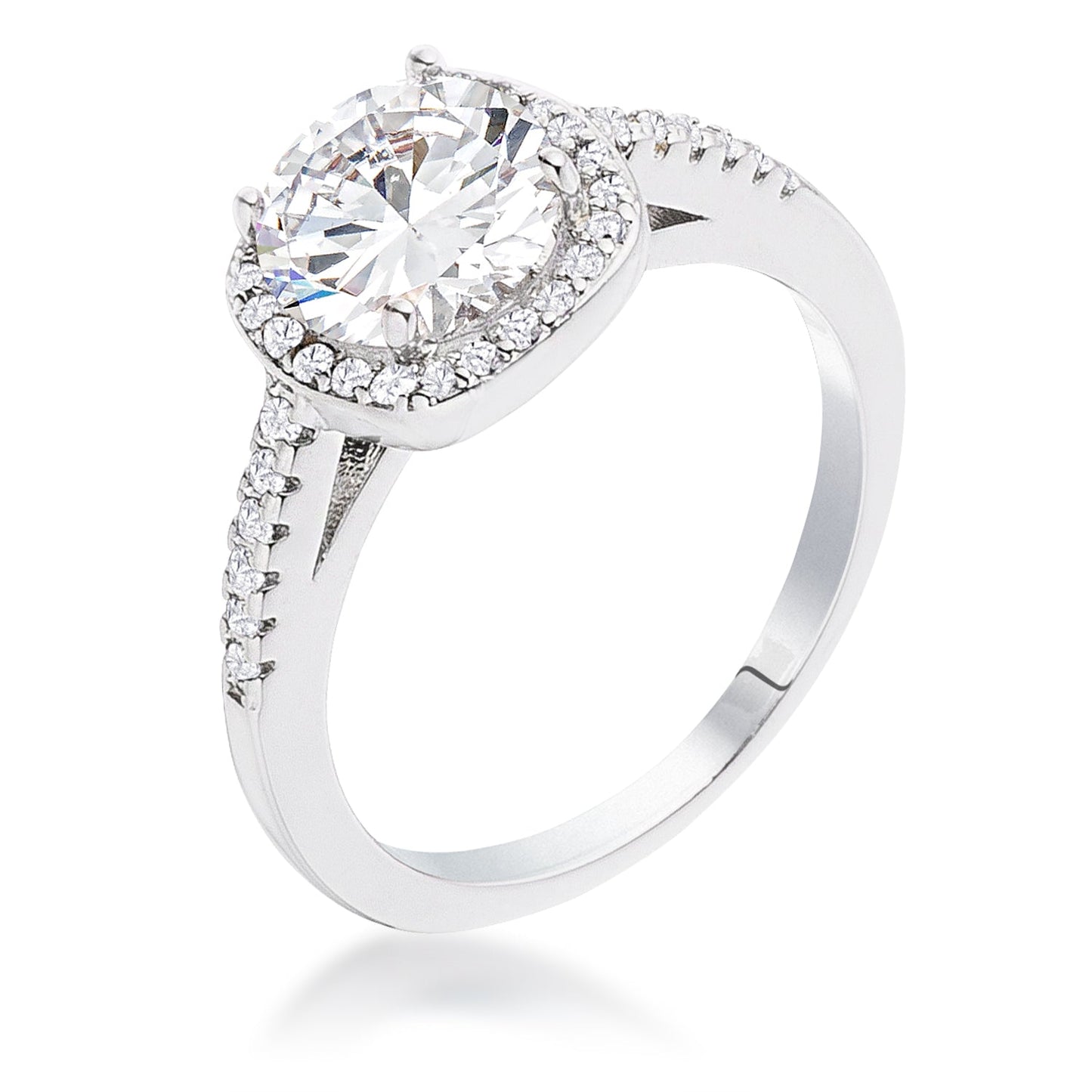 2.97Ct Rhodium Plated Classic Cushion Cut Halo Ring