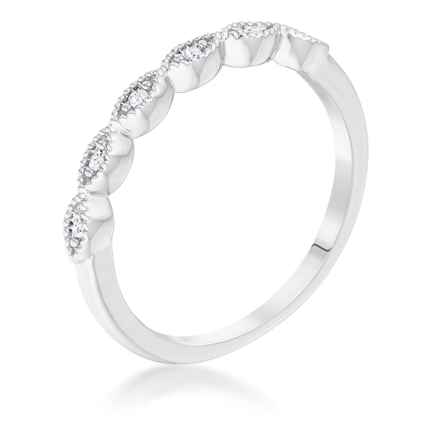 Rhodium Plated Sextus Marquise Delicate Stackable Ring