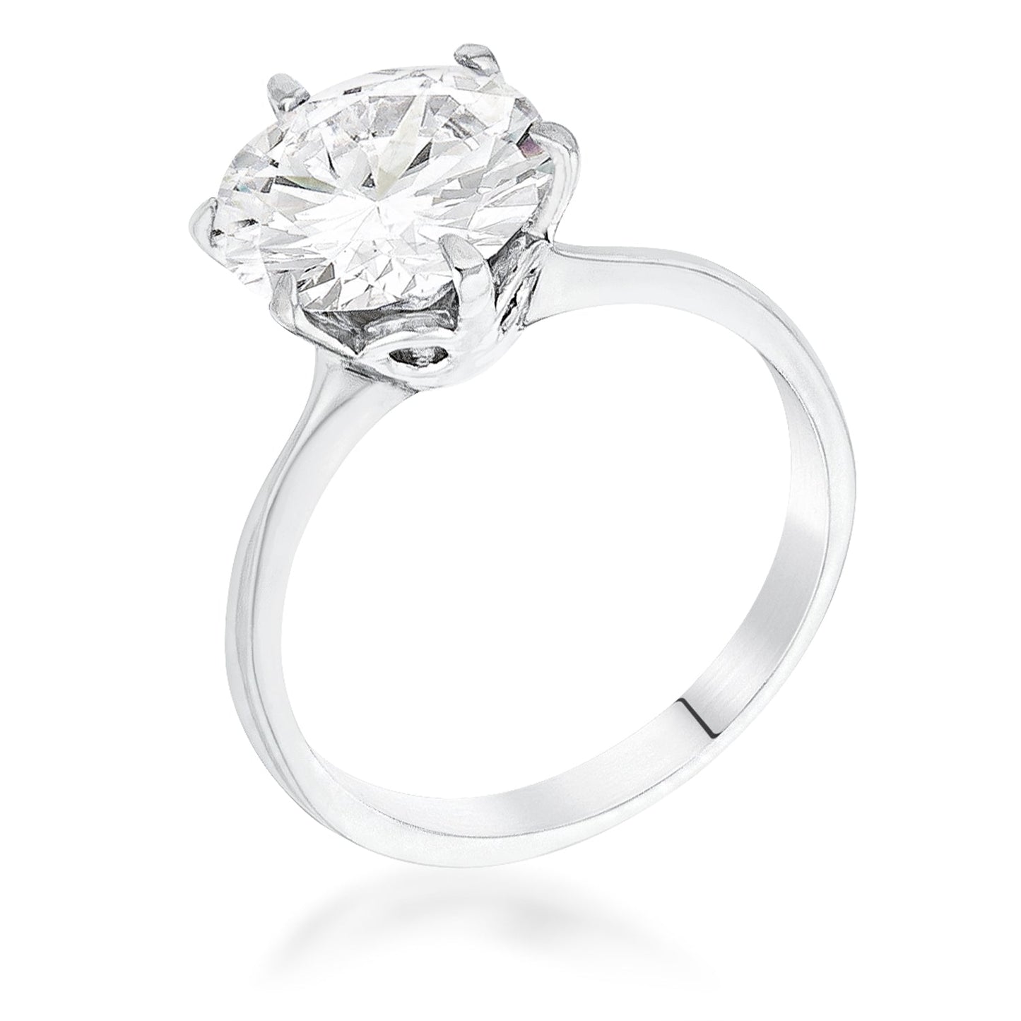 3.5 Carat Single Stone CZ Rhodium Classic Solitaire Ring